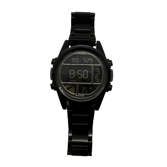 CKE Round Watch 1921 Men's 44mm All Black LCD Digital Quartz Alarm WR 3ATM - Picture 1 of 7